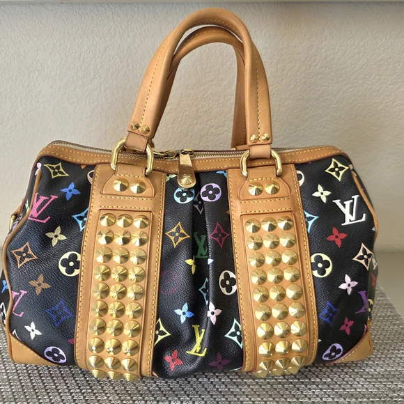 Louis Vuitton Black Monogram Multicolor Murakami Gold Studded Courtney Satchel - Picture 2 of 15